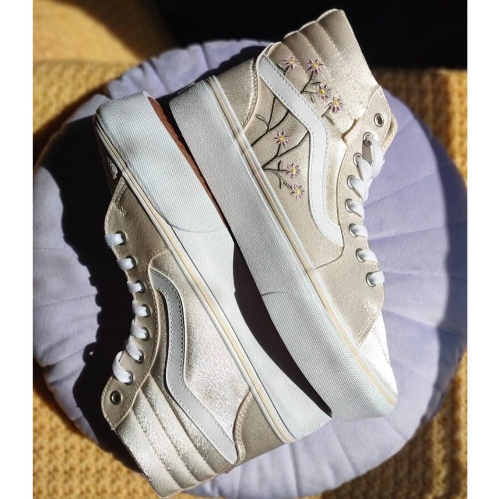 COLLECTORS VANS Filmore Spring Satin Platform Hi Top Floral Embroidered SK8 Shoe